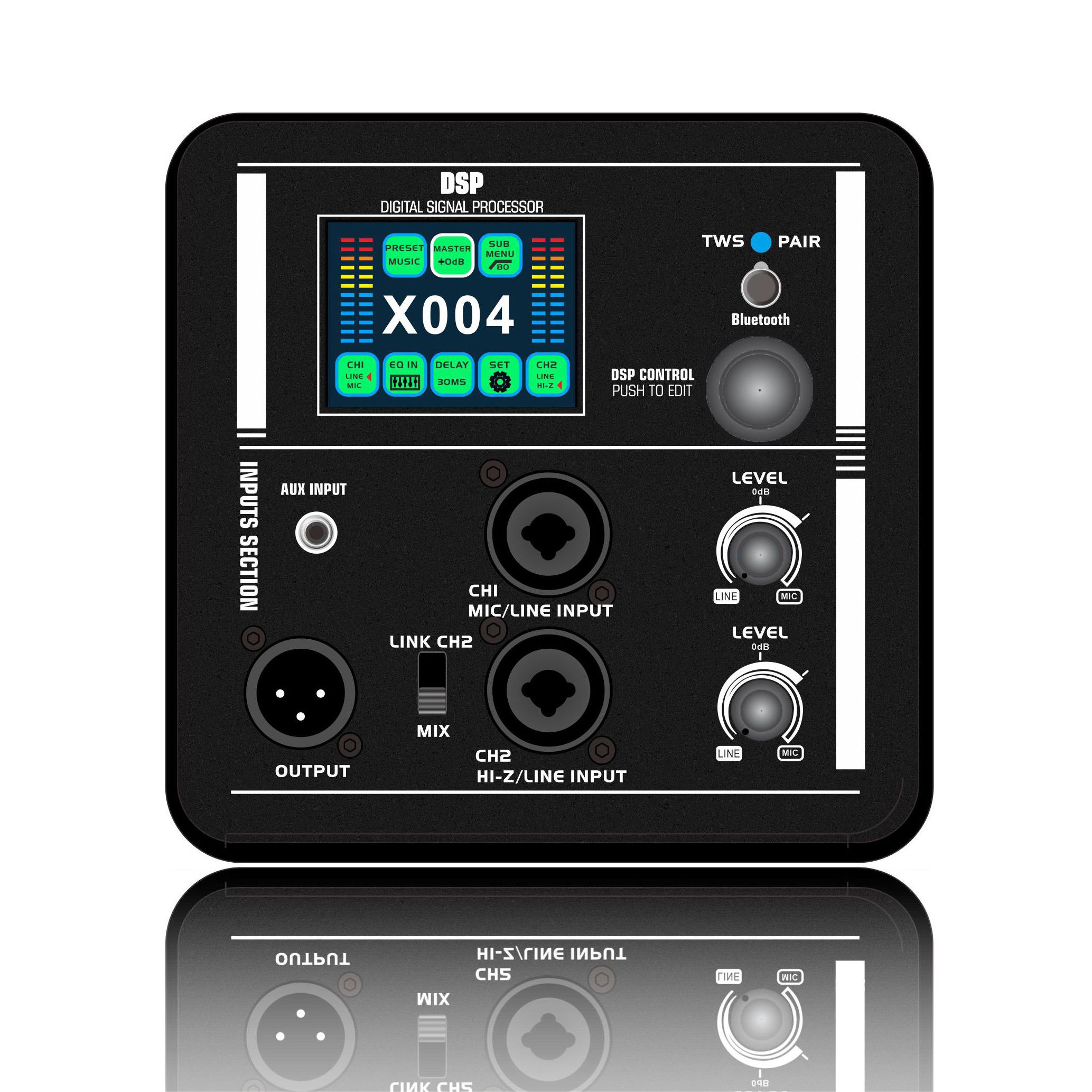 DSP2408 Amplificador activo de altavoces de 2 vías con DSP y pantalla a color