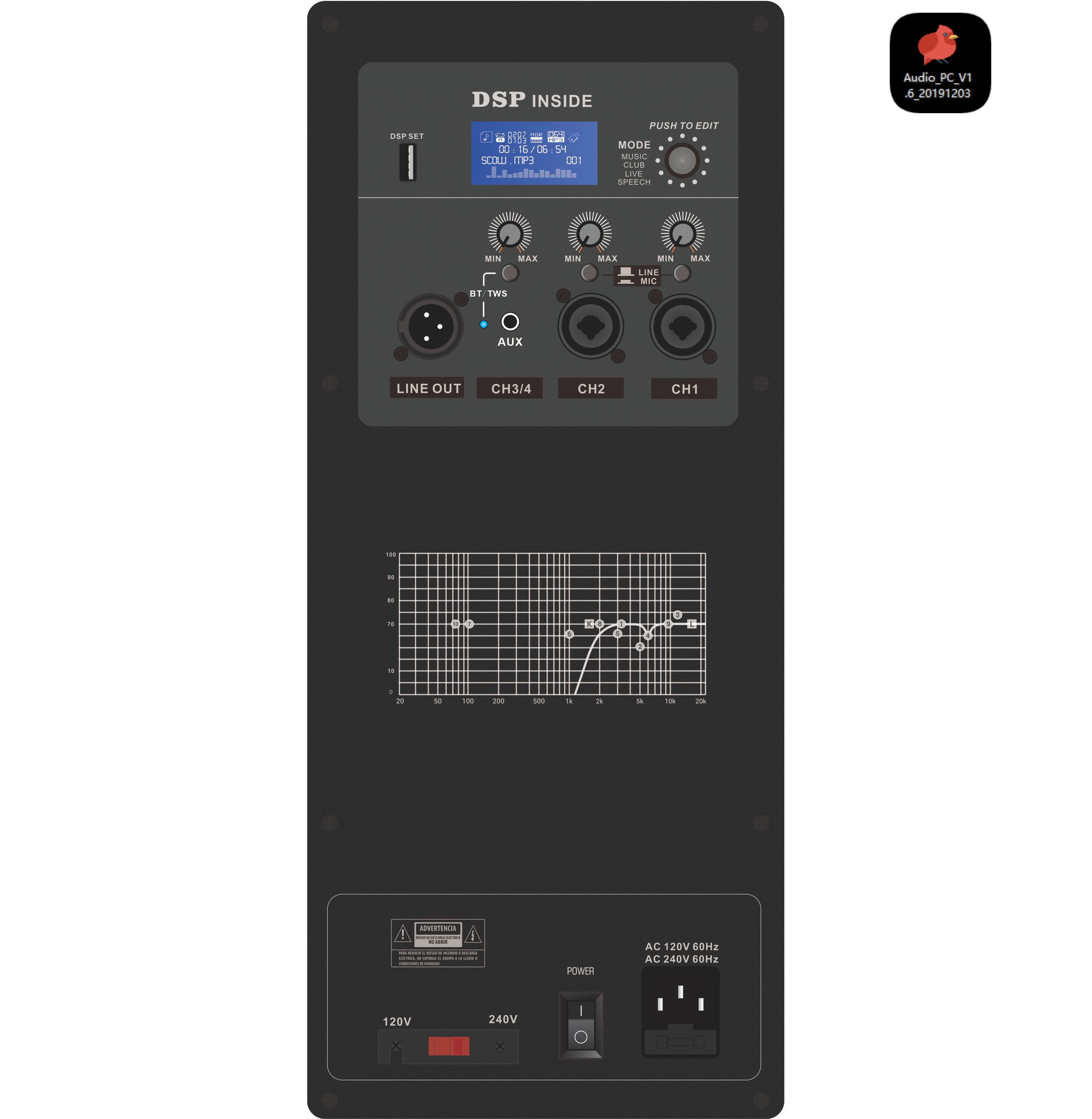 DSP1801 Amplificador activo de altavoces de rango completo