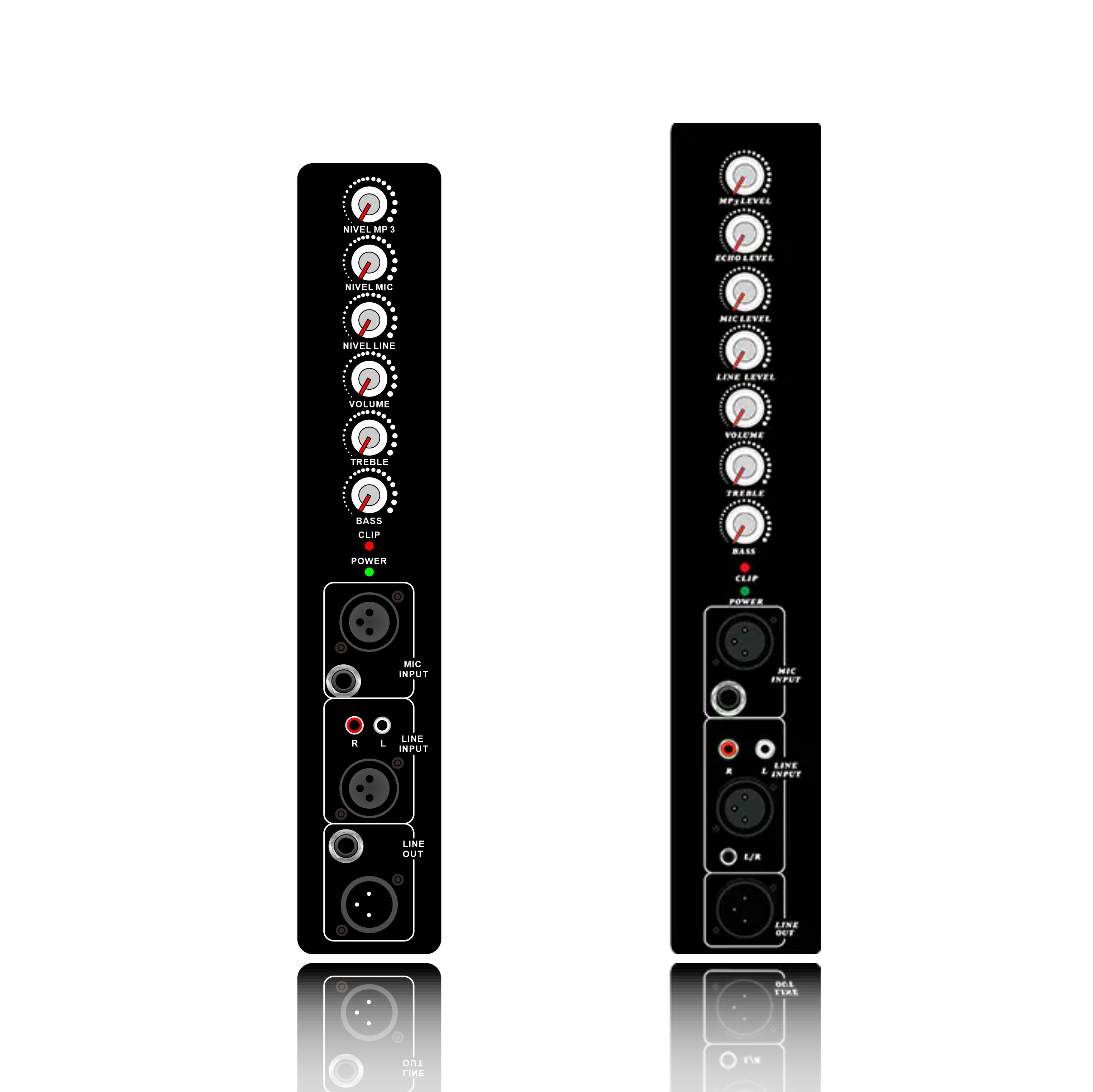 PL2 / PL2E: Módulo funcional analógico vertical con entrada de un canal de micrófono y un canal de línea, y protección por limitación