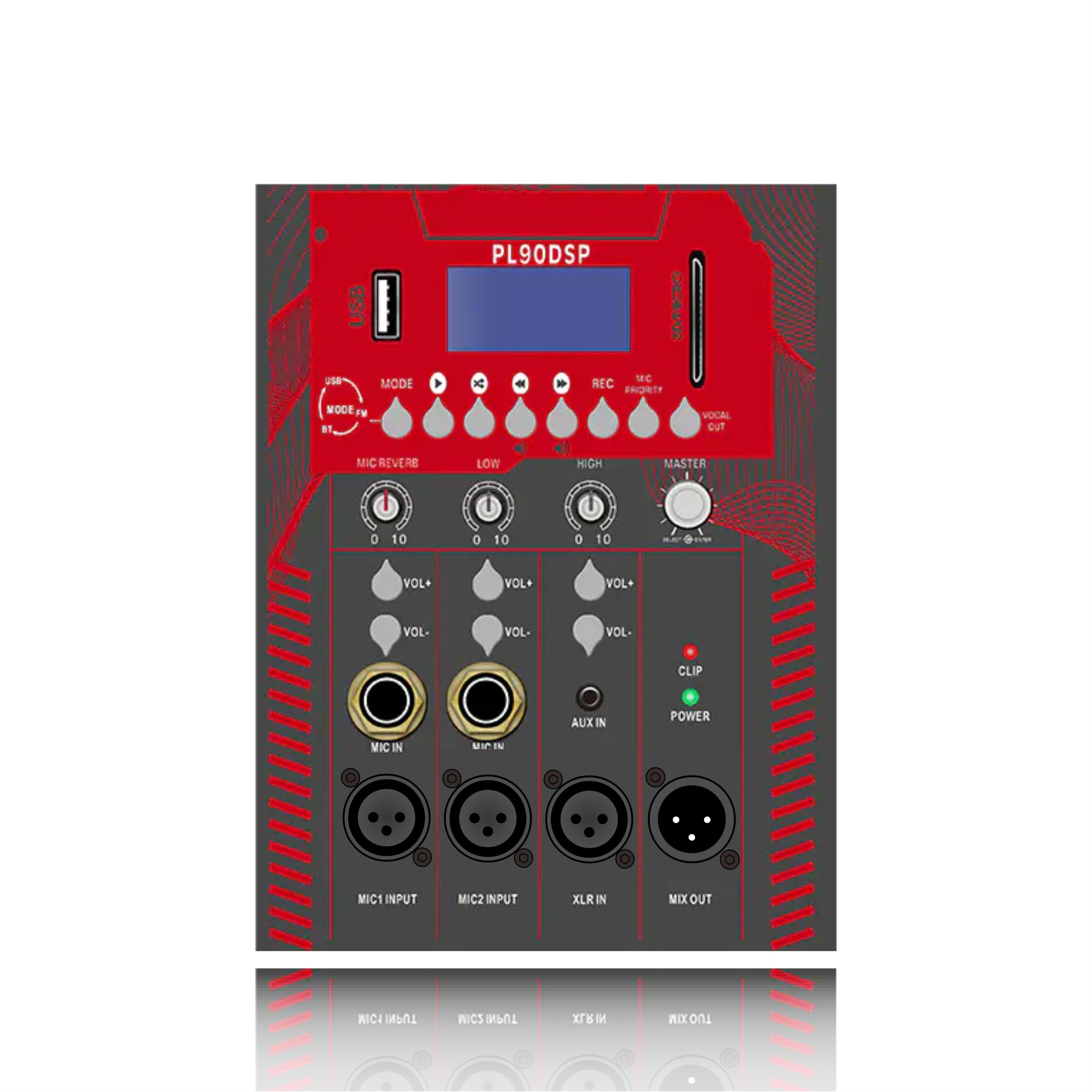 PL90: Módulo funcional de división electrónica de frecuencia con entrada de micrófono de 2 canales y control de reverberación de micrófono