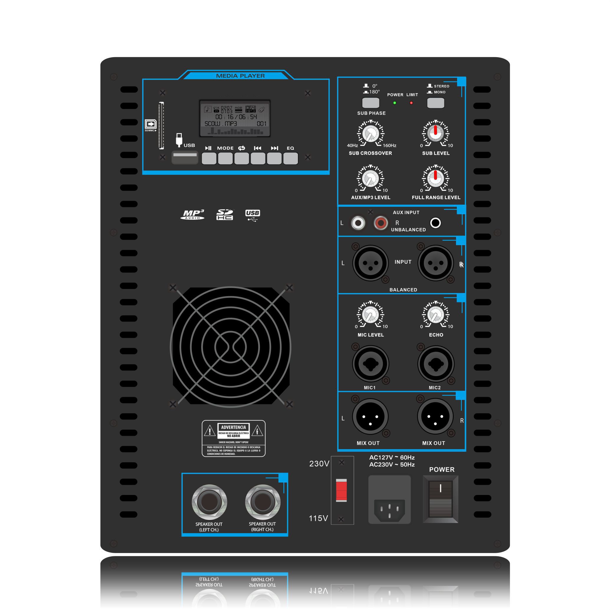 Amplificador de potencia para sistema de altavoces line array SUB15 2.1–2.2