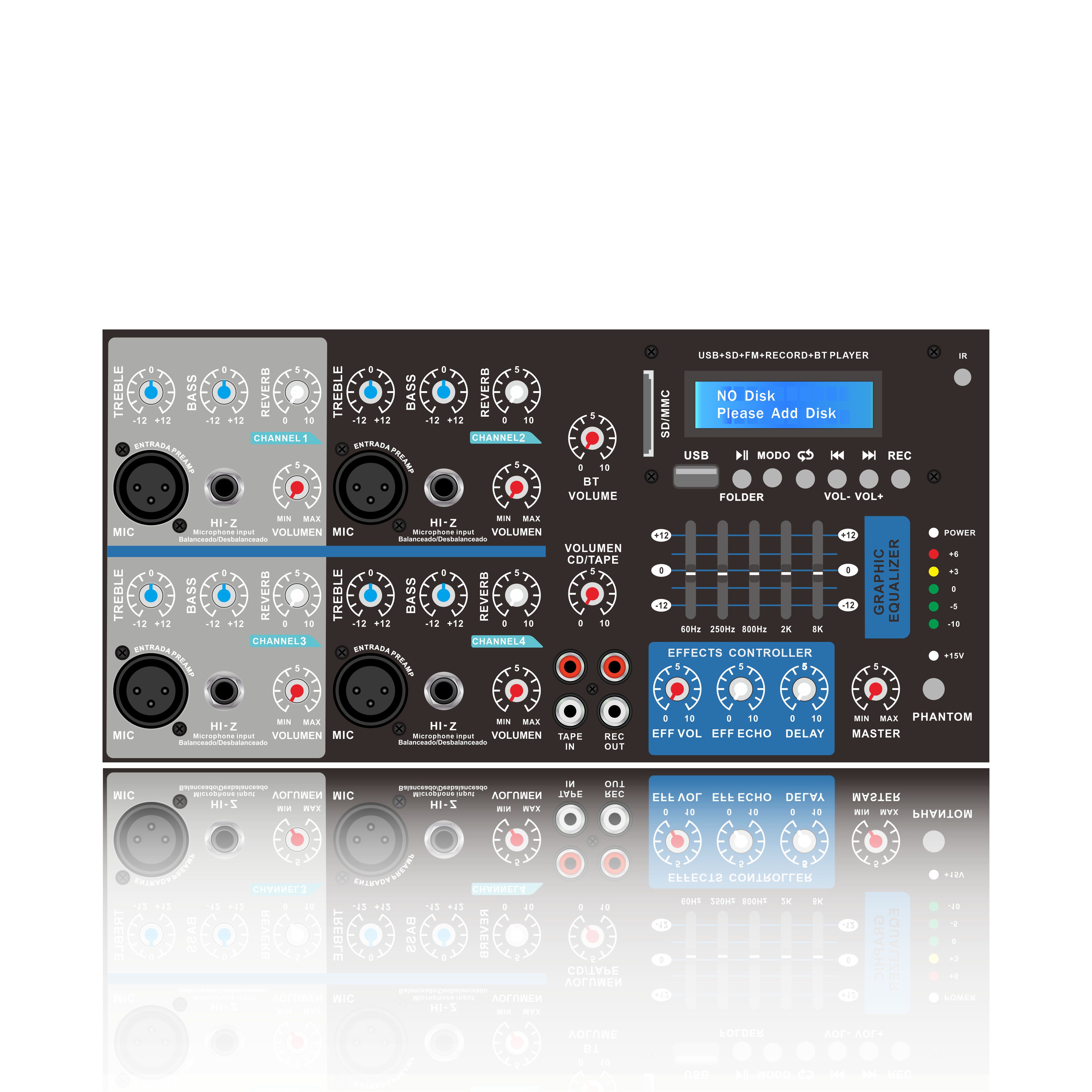 SB4200 Amplificador mezclador de karaoke Bluetooth autoamplificado de 4 canales