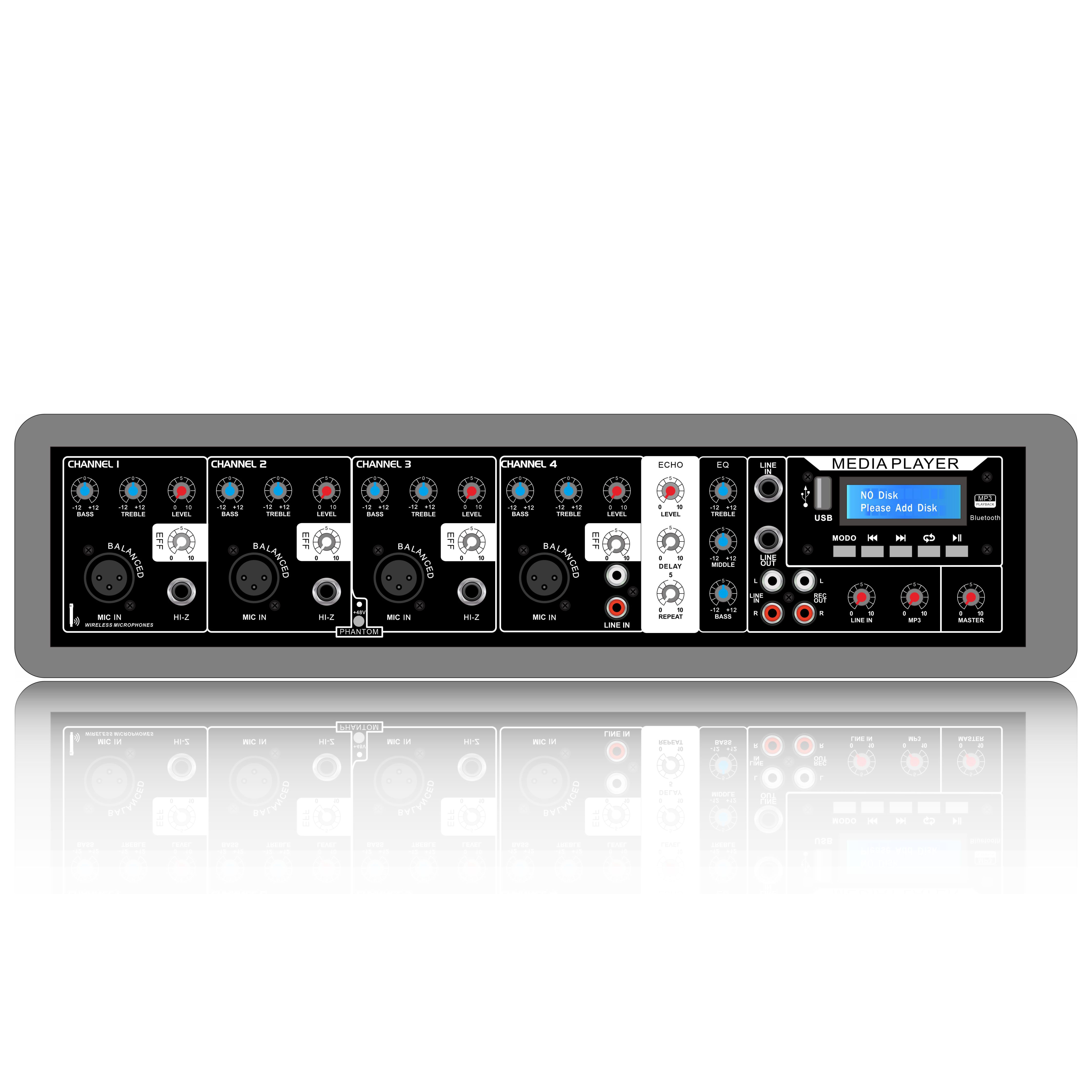 SD504 Mezclador PA tipo head autoamplificado con caja de plástico