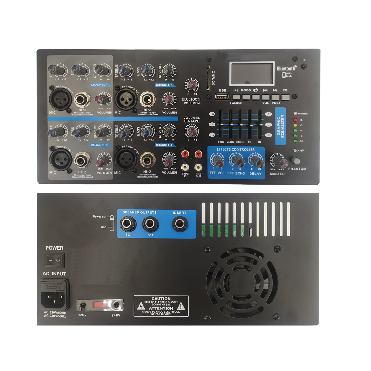 SB4200 Amplificador mezclador de karaoke Bluetooth autoamplificado de 4 canales