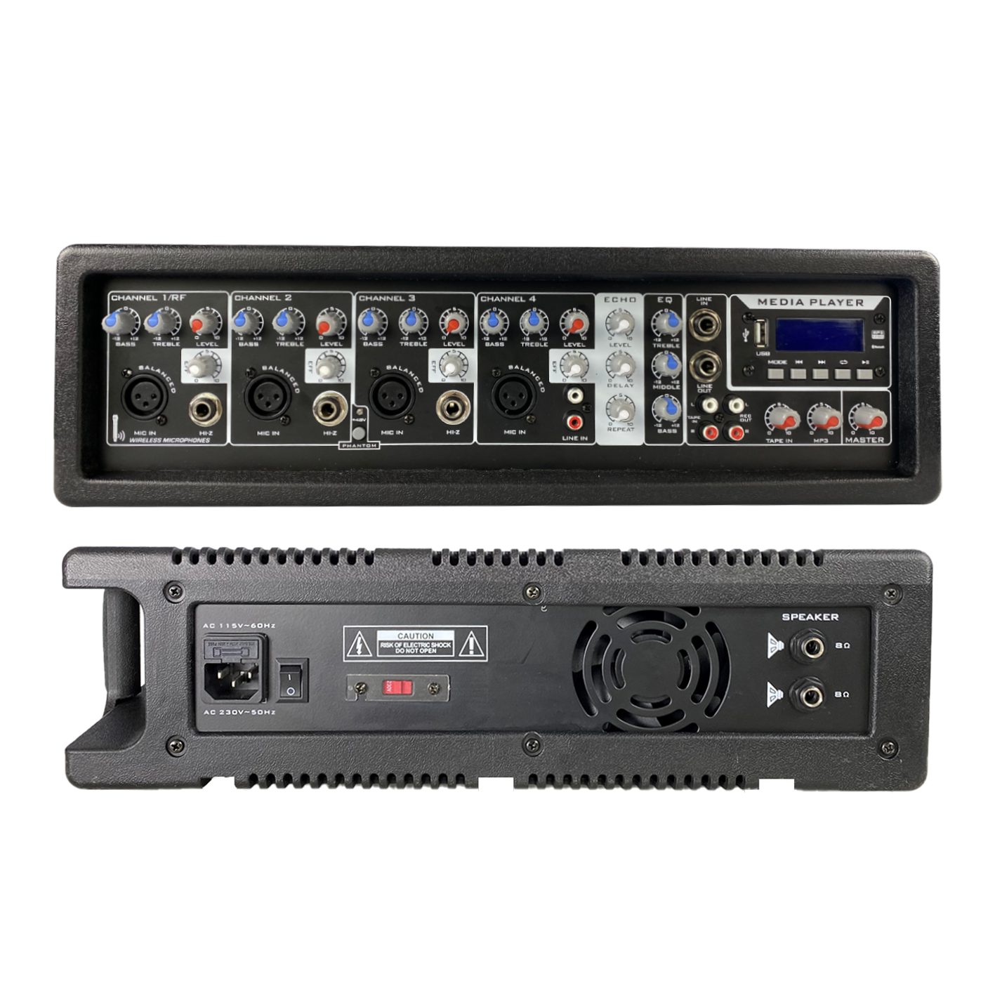 SD504 Mezclador PA tipo head autoamplificado con caja de plástico