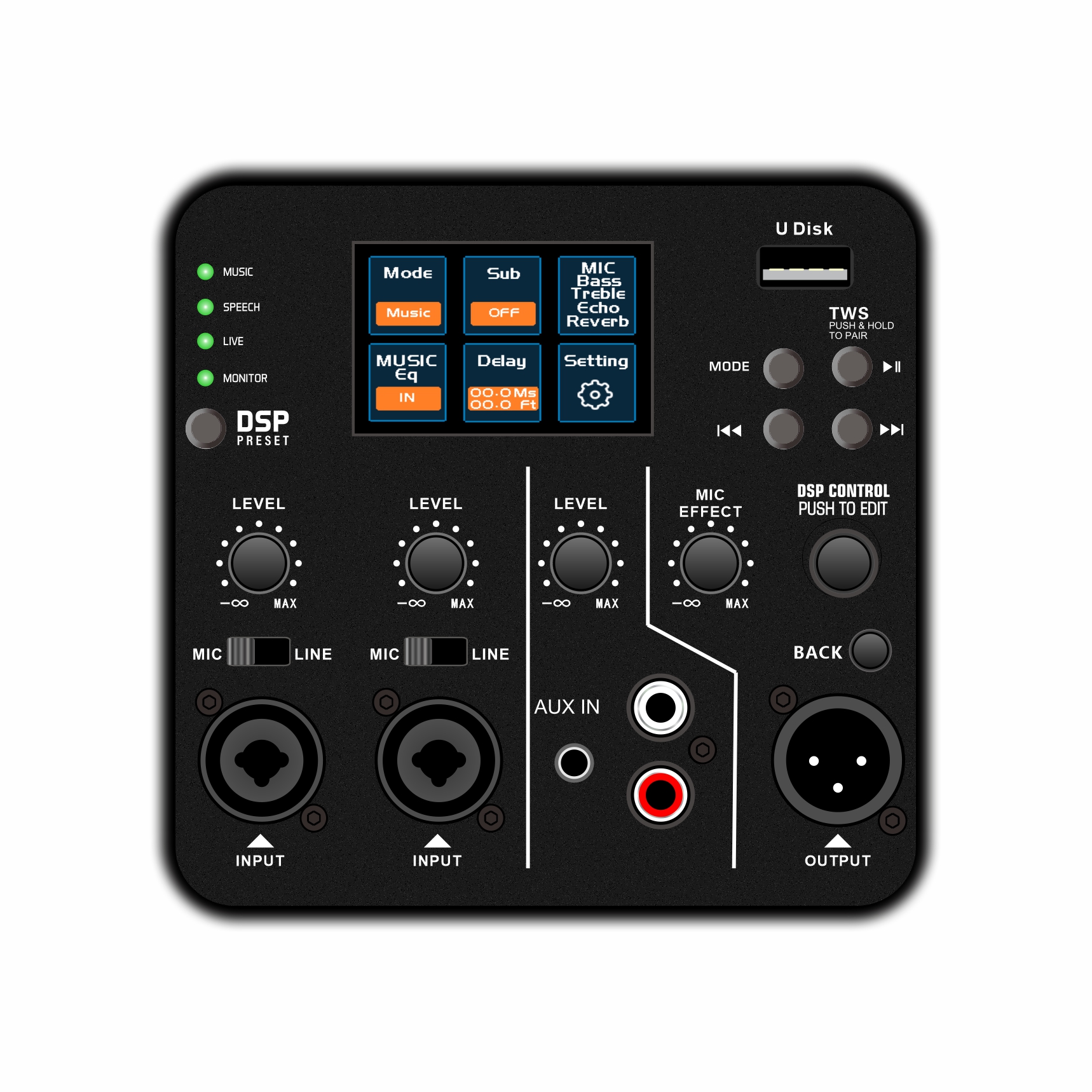 DSP2507 Amplificador de altavoz activo de rango completo con pantalla a color DSP