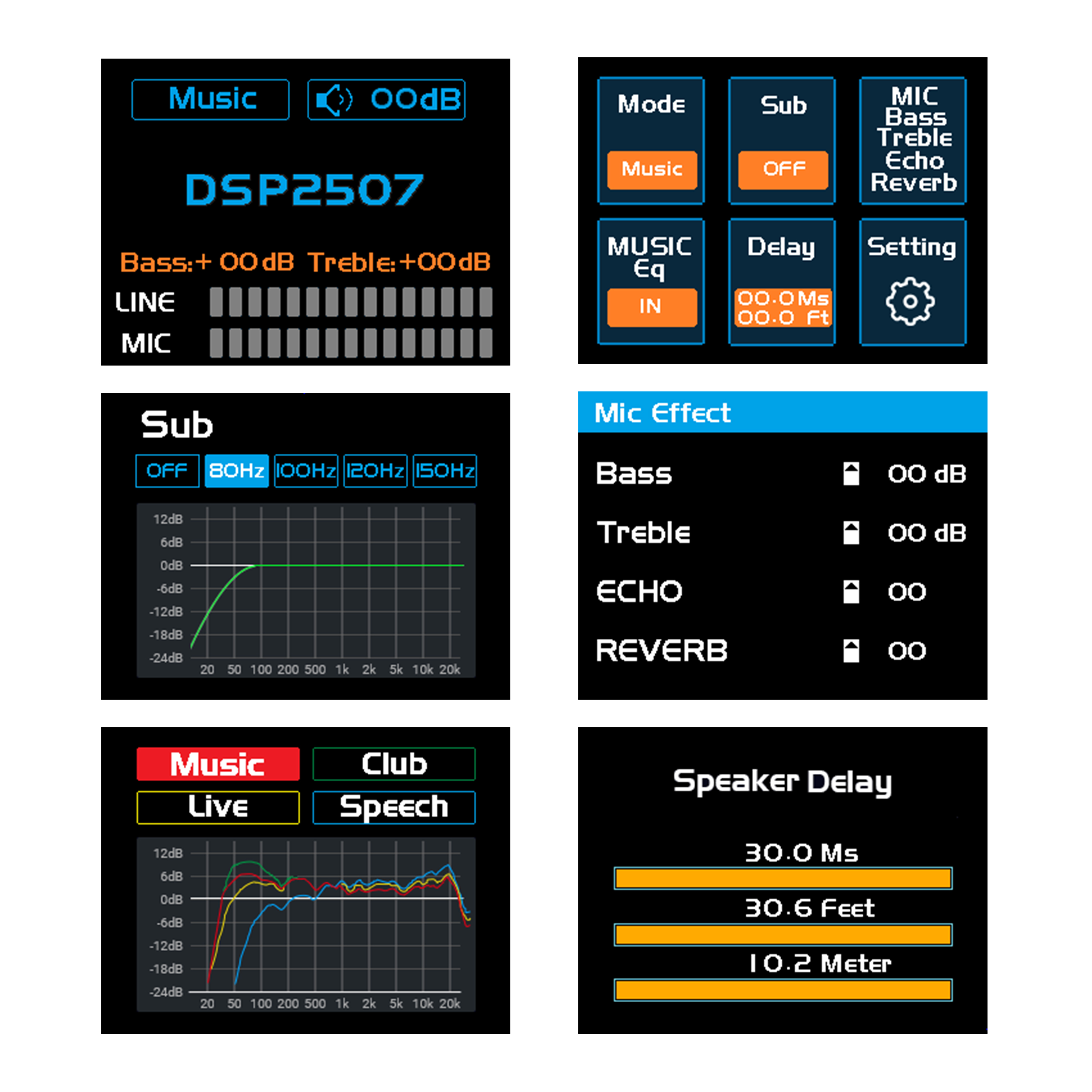 DSP2507 Amplificador de altavoz activo de rango completo con pantalla a color DSP